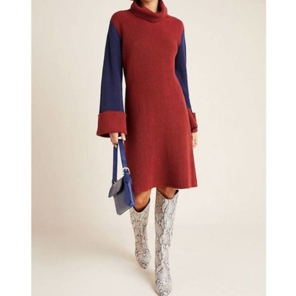 Anthropologie Dresses & Skirts - Anthropologie Callahan Duffy  Colorblocked Turtleneck Sweater Dress Red  Blue L